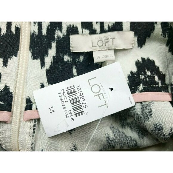 Loft Womens A Line Pleated Skirt Size 14 Black White Geometric Back Zip - Picture 5 of 5